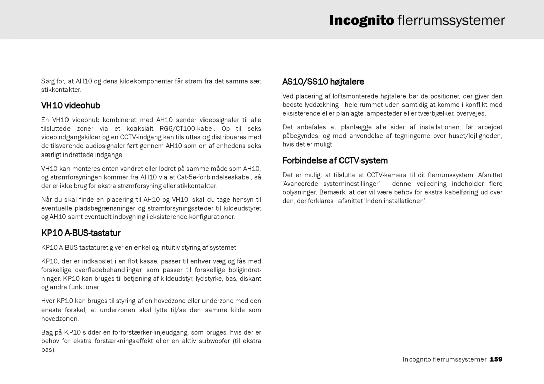 Cambridge Audio Multi-room speaker system manual VH10 videohub, KP10 A-BUS-tastatur, AS10/SS10 højtalere 