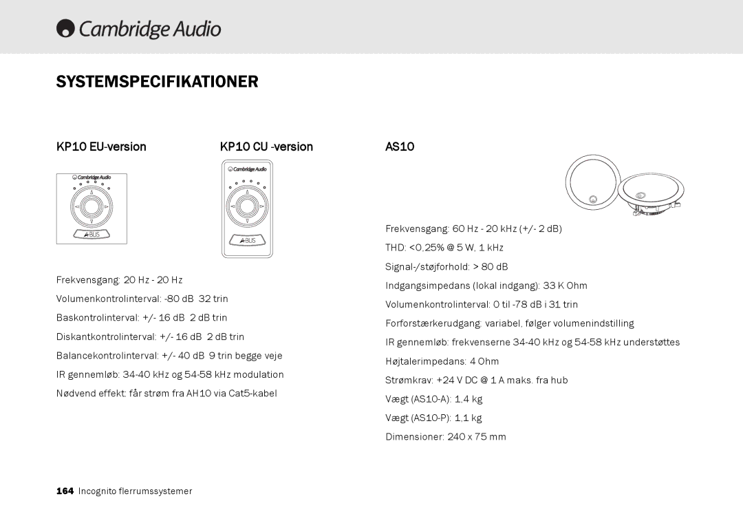 Cambridge Audio Multi-room speaker system manual KP10 EU-version, AS10 