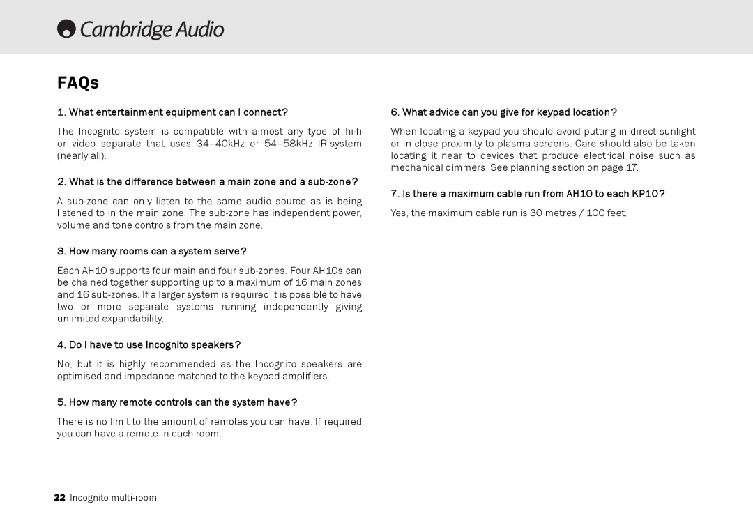 Cambridge Audio Multi-room speaker system manual FAQs 