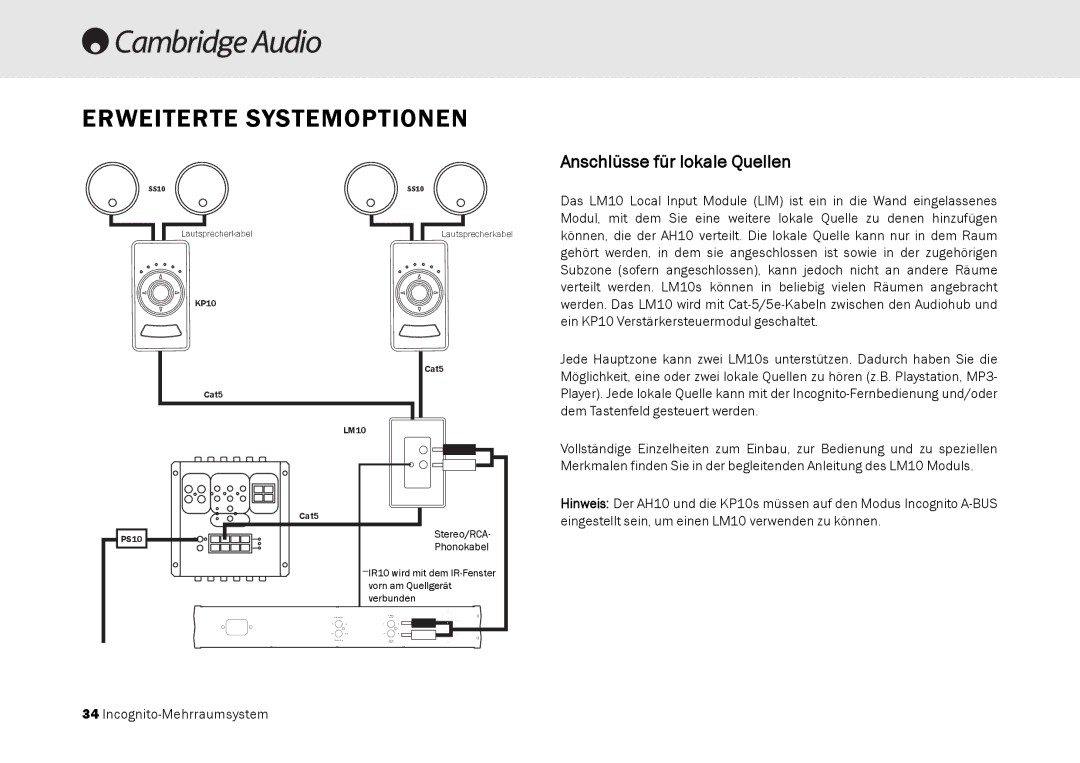 Cambridge Audio Multi-room speaker system manual Erweiterte Systemoptionen, Anschlüsse für lokale Quellen 