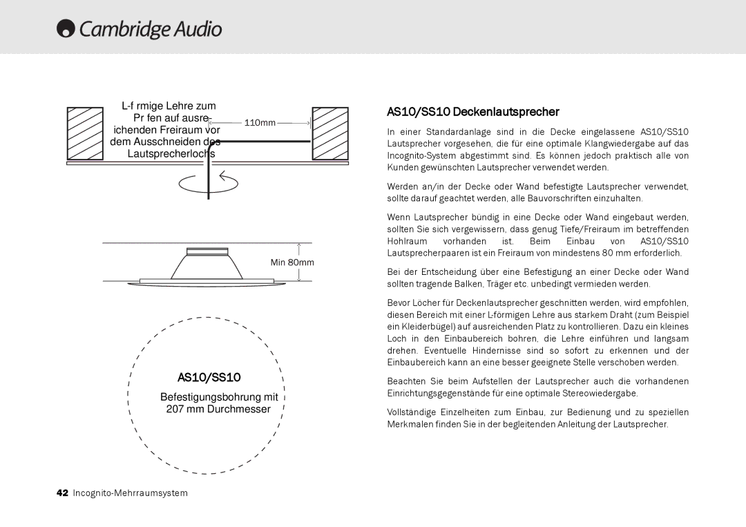 Cambridge Audio Multi-room speaker system manual AS10/SS10 Deckenlautsprecher 