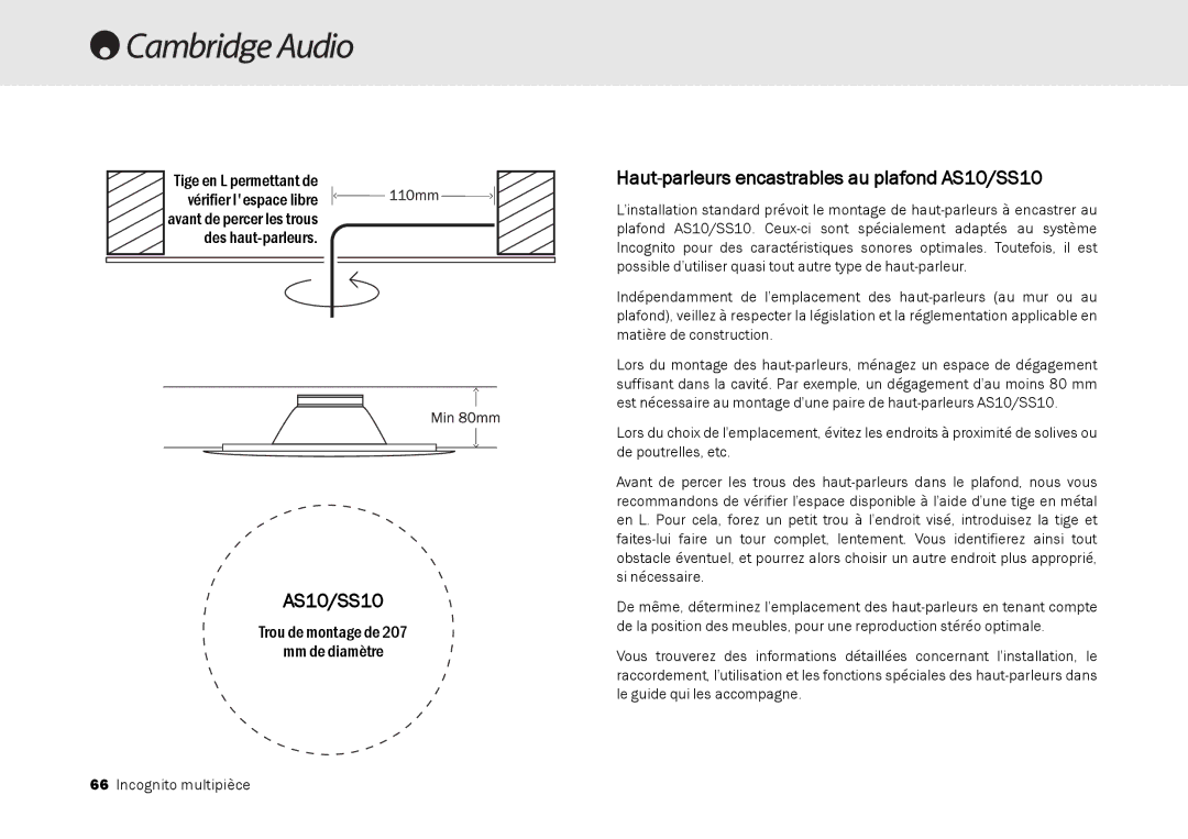 Cambridge Audio Multi-room speaker system manual Haut-parleurs encastrables au plafond AS10/SS10 