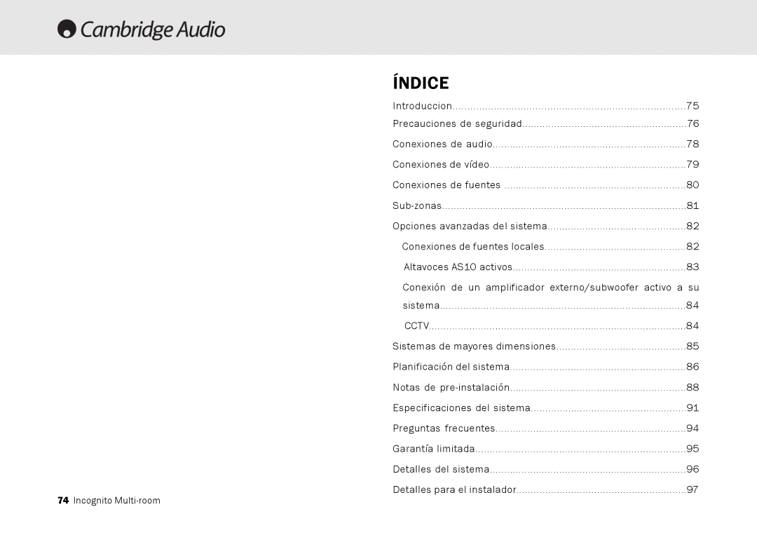 Cambridge Audio Multi-room speaker system manual Índice, Cctv 