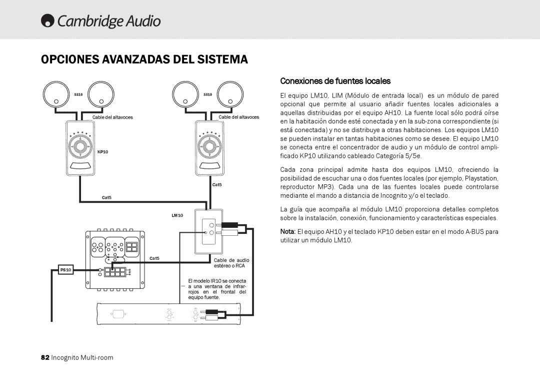 Cambridge Audio Multi-room speaker system manual Opciones Avanzadas DEL Sistema, Conexiones de fuentes locales 