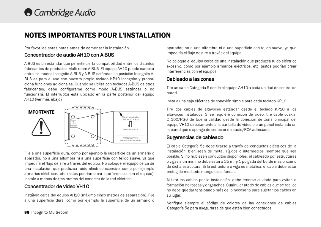 Cambridge Audio Multi-room speaker system manual Cableado a las zonas, Sugerencias de cableado 