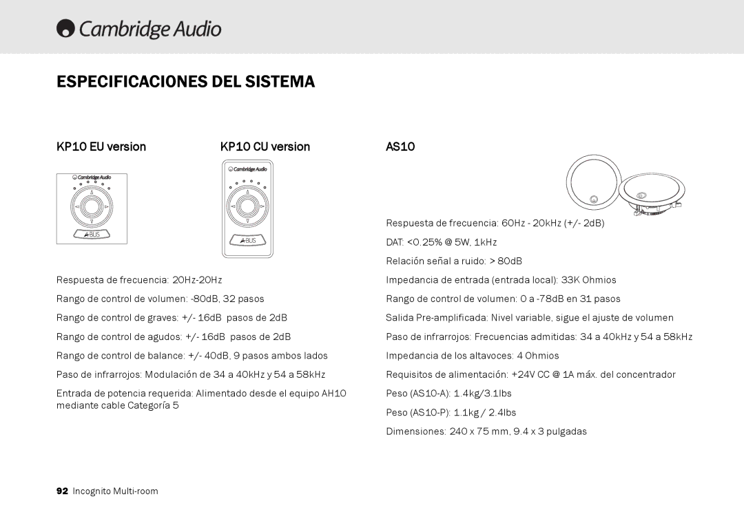 Cambridge Audio Multi-room speaker system manual KP10 EU version KP10 CU version 