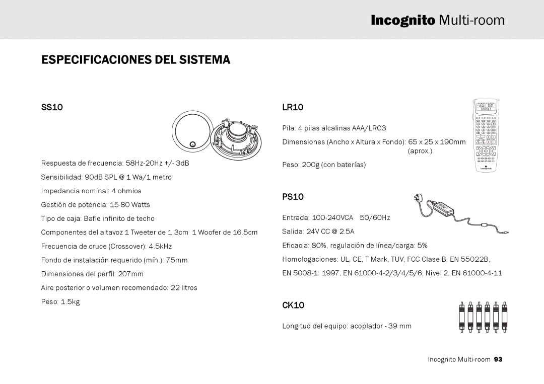 Cambridge Audio Multi-room speaker system manual Longitud del equipo acoplador 39 mm Incognito Multi-room 