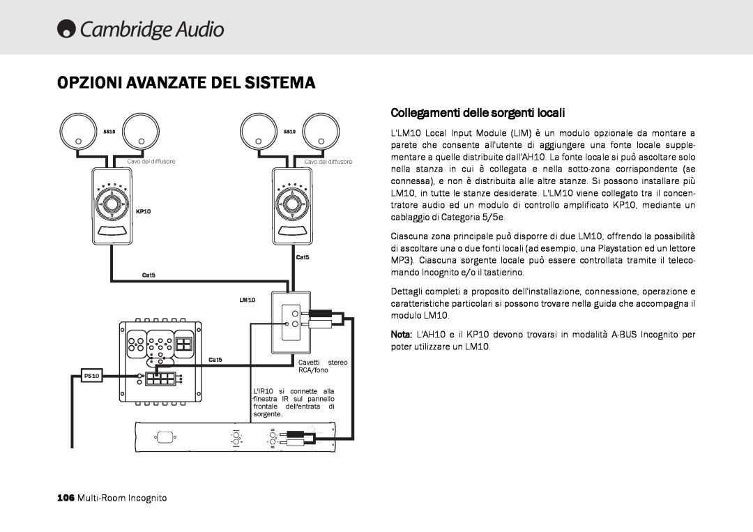 Cambridge Audio Multi-room speaker system manual Opzioni Avanzate Del Sistema, Collegamenti delle sorgenti locali 