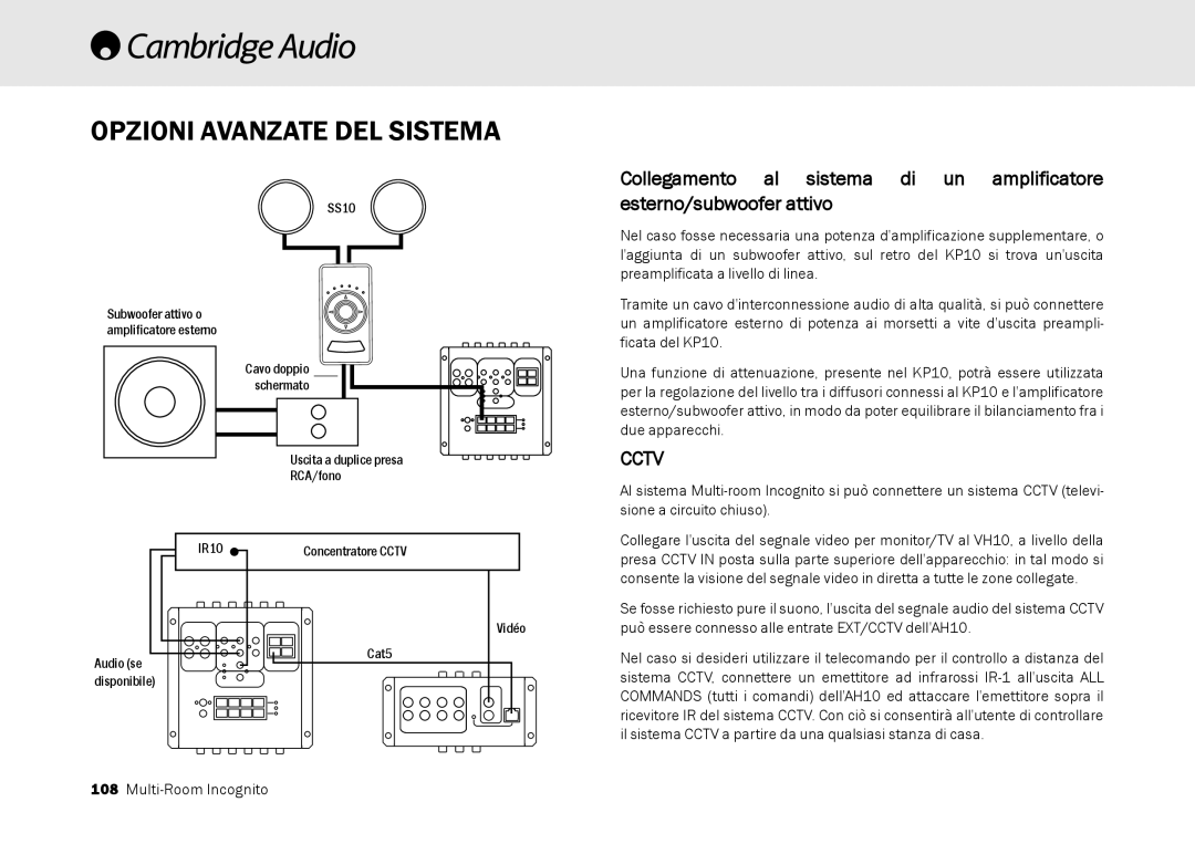 Cambridge Audio Multi-room speaker system manual Opzioni Avanzate Del Sistema, Cctv 