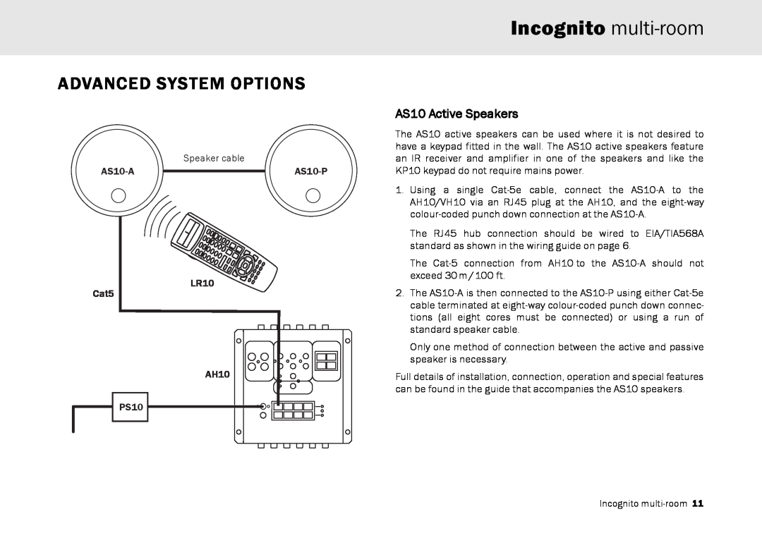 Cambridge Audio Multi-room speaker system manual AS10 Active Speakers, Incognito multi-room, Advanced System Options 