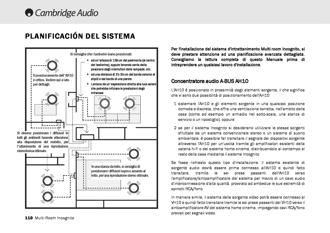 Cambridge Audio Multi-room speaker system manual Concentratore audio A-BUS AH10, Planificación Del Sistema 