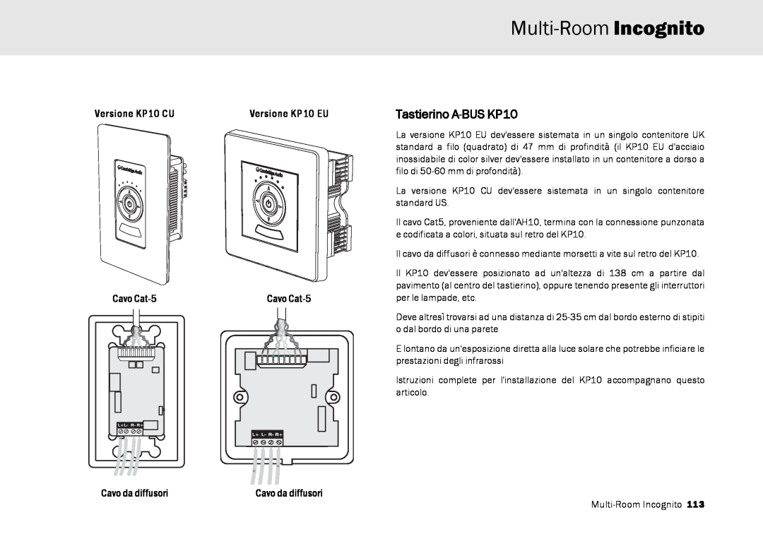 Cambridge Audio Multi-room speaker system manual Multi-Room Incognito, Tastierino A-BUS KP10, Versione KP10 CU 