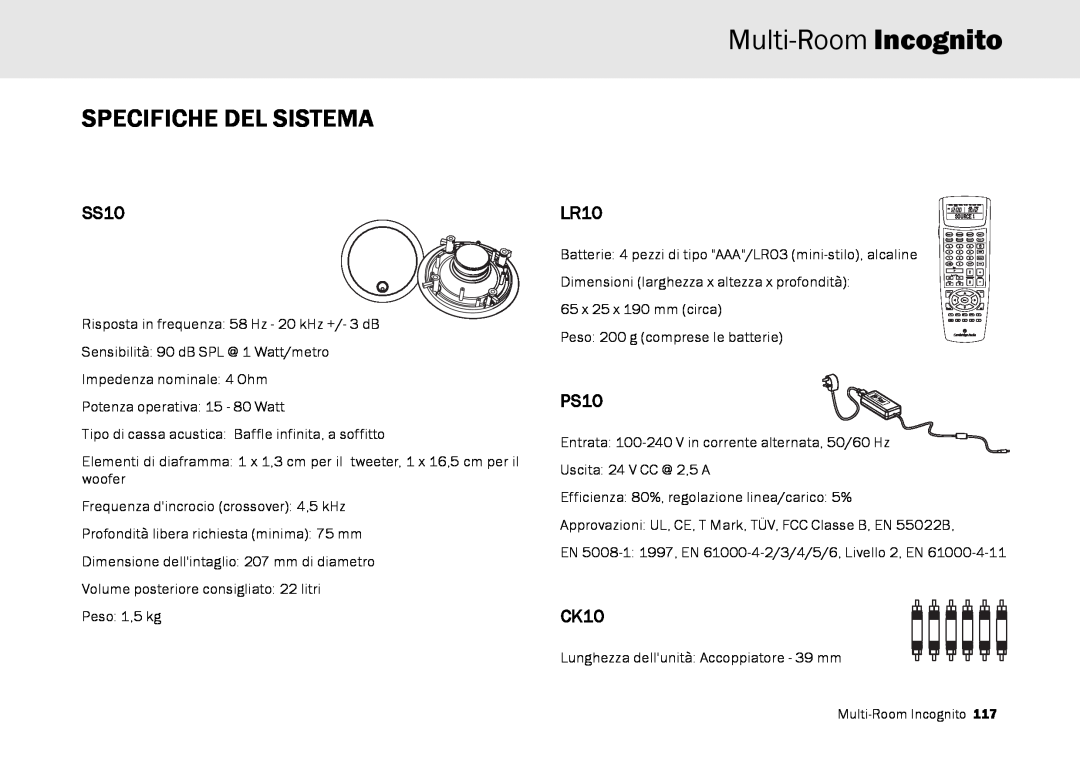 Cambridge Audio Multi-room speaker system manual Multi-Room Incognito, Specifiche Del Sistema, SS10, LR10, PS10, CK10 