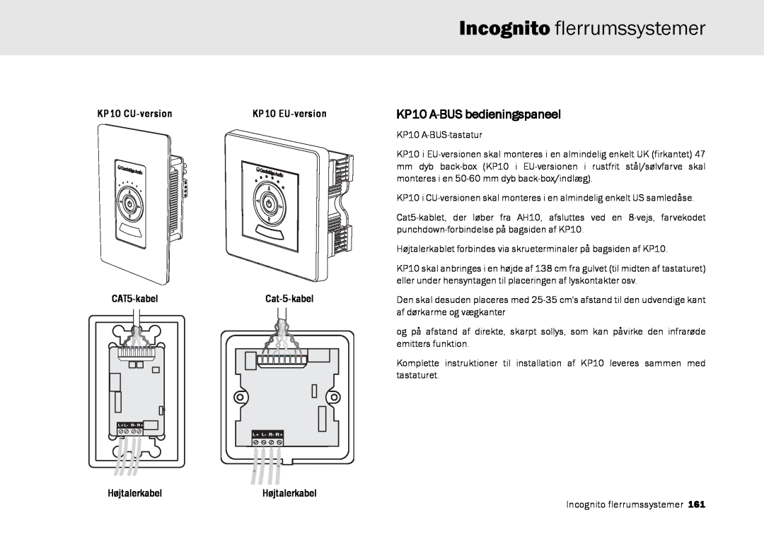 Cambridge Audio Multi-room speaker system manual Incognito flerrumssystemer, KP10 A-BUS bedieningspaneel, KP10 CU-version 