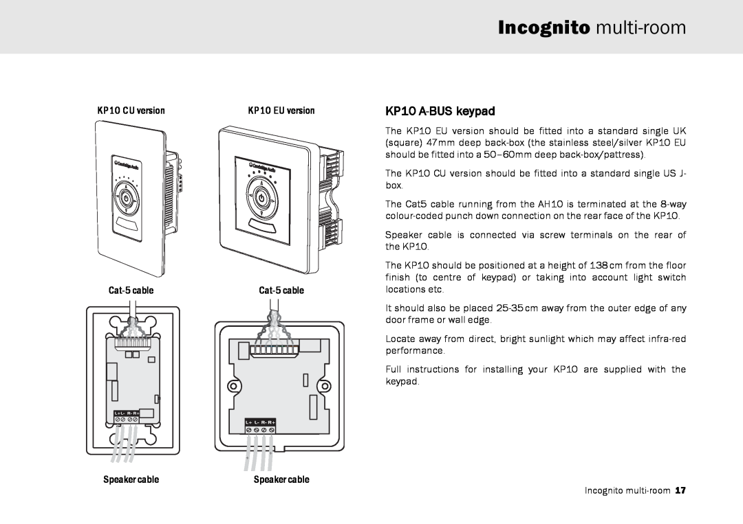 Cambridge Audio Multi-room speaker system manual KP10 A-BUSkeypad, Incognito multi-room 