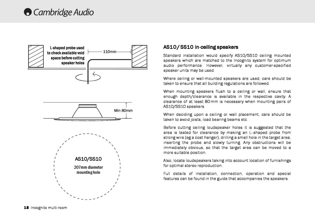 Cambridge Audio Multi-room speaker system manual AS10/SS10, AS10 / SS10 in-ceiling speakers 