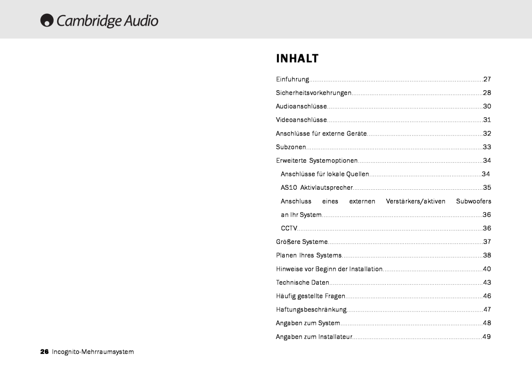 Cambridge Audio Multi-room speaker system manual Inhalt 