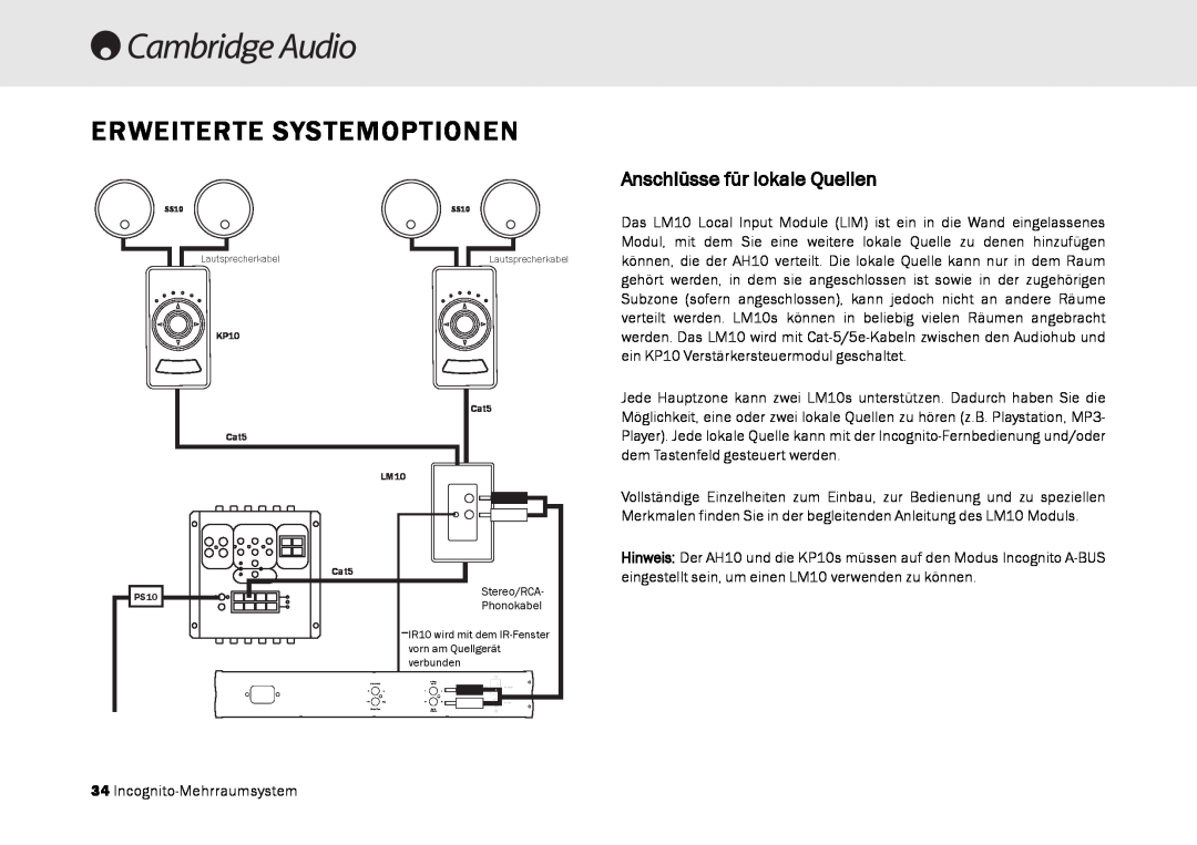 Cambridge Audio Multi-room speaker system manual Erweiterte Systemoptionen, Anschlüsse für lokale Quellen 
