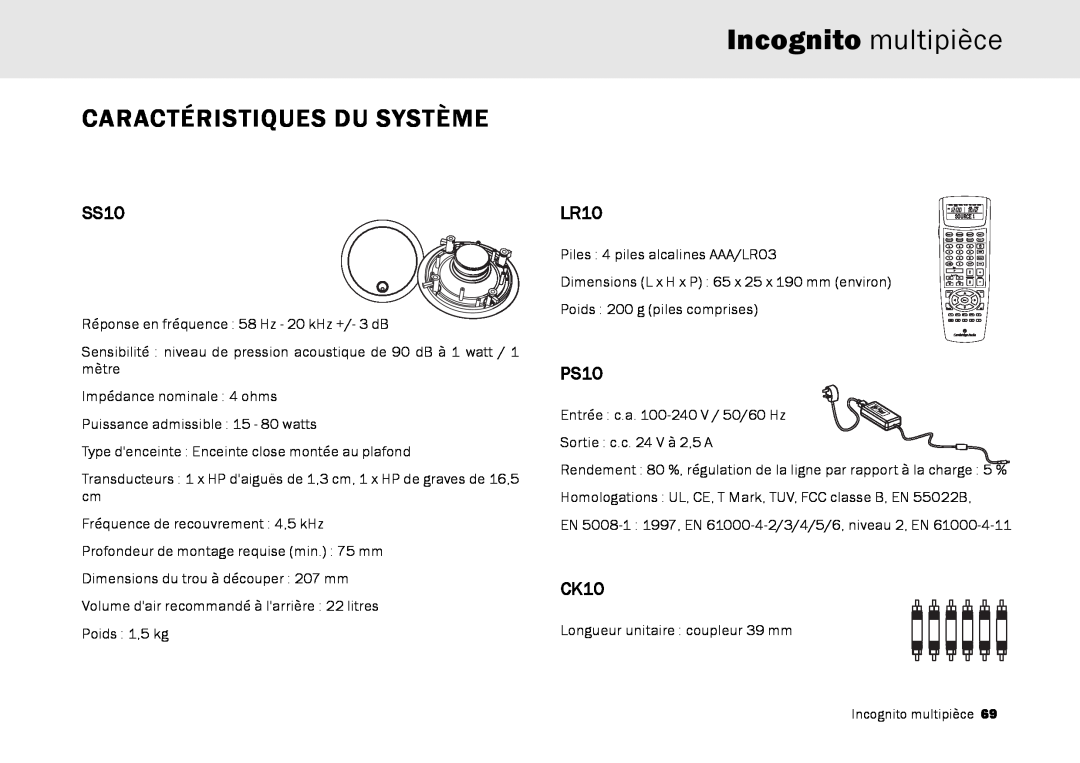Cambridge Audio Multi-room speaker system manual Incognito multipièce, Caractéristiques Du Système, SS10, LR10, PS10, CK10 