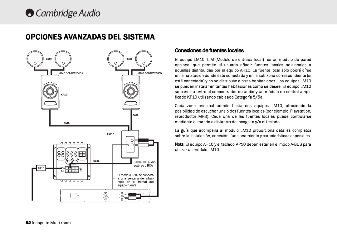 Cambridge Audio Multi-room speaker system manual Opciones Avanzadas Del Sistema, Conexiones de fuentes locales 