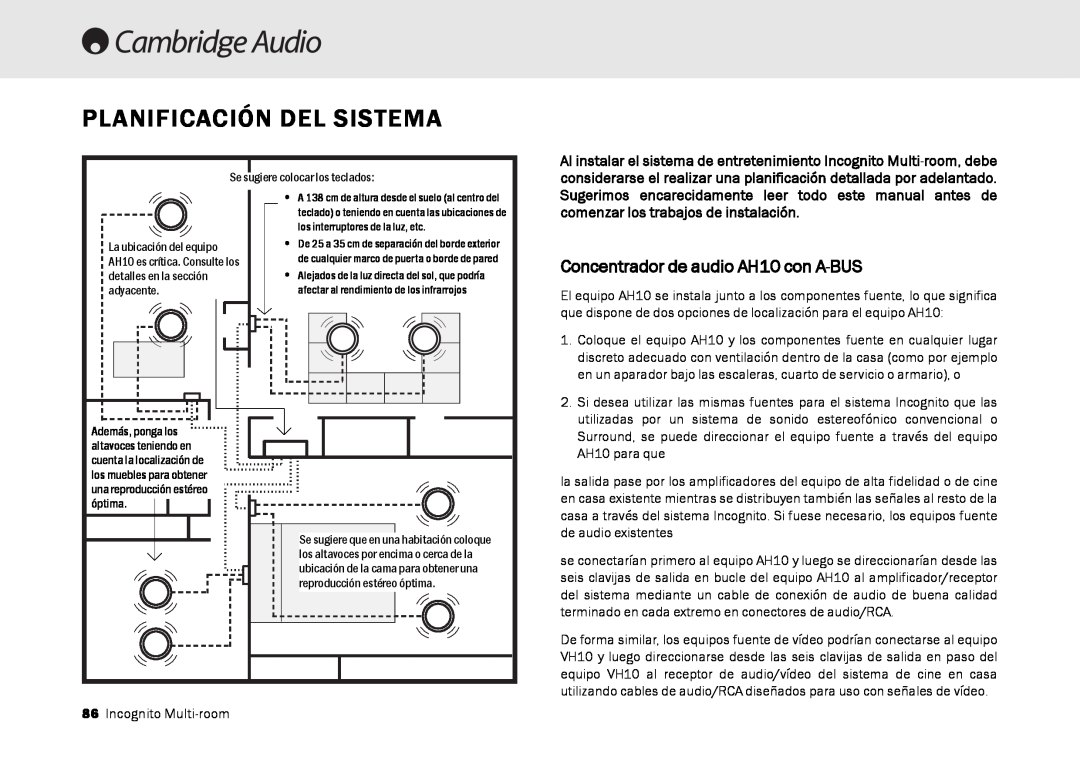 Cambridge Audio Multi-room speaker system manual Planificación Del Sistema, Concentrador de audio AH10 con A-BUS 