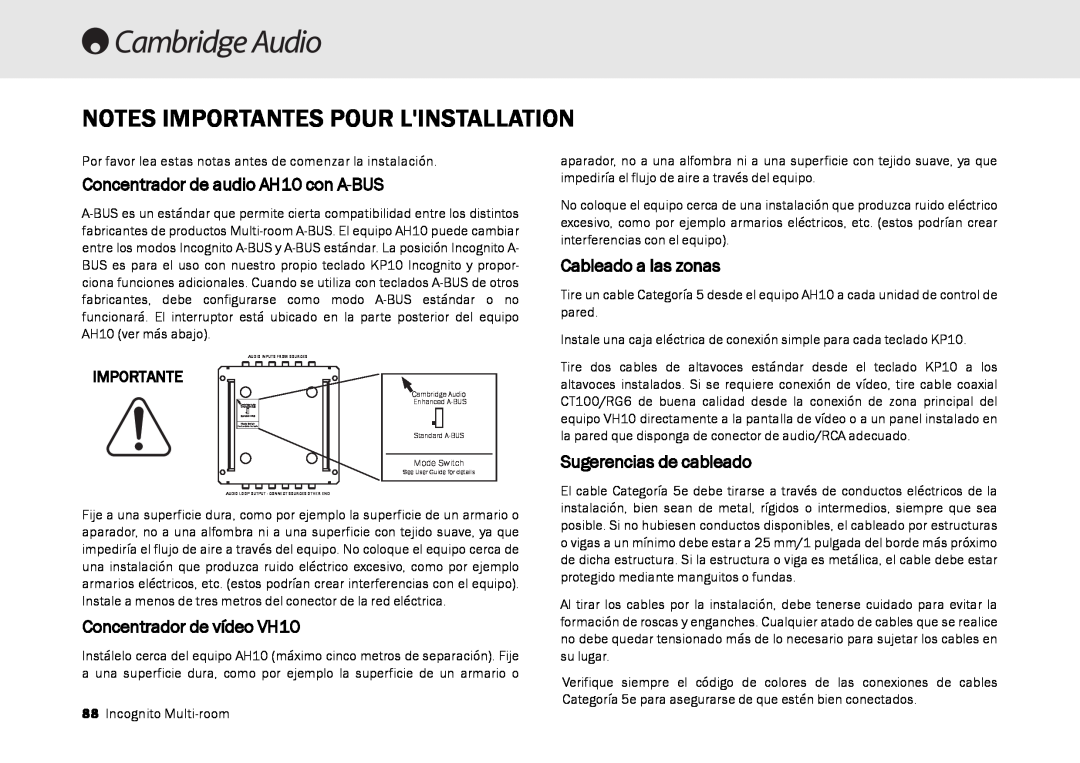 Cambridge Audio Multi-room speaker system manual Cableado a las zonas, Sugerencias de cableado, Importante 
