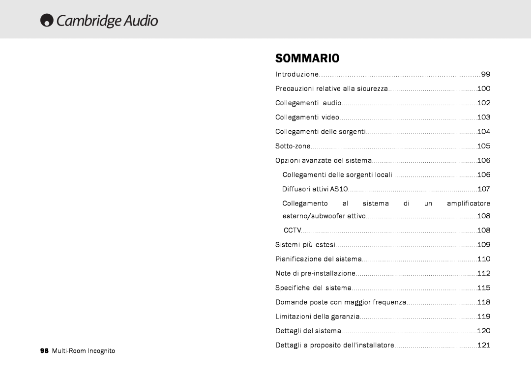 Cambridge Audio Multi-room speaker system manual Sommario 