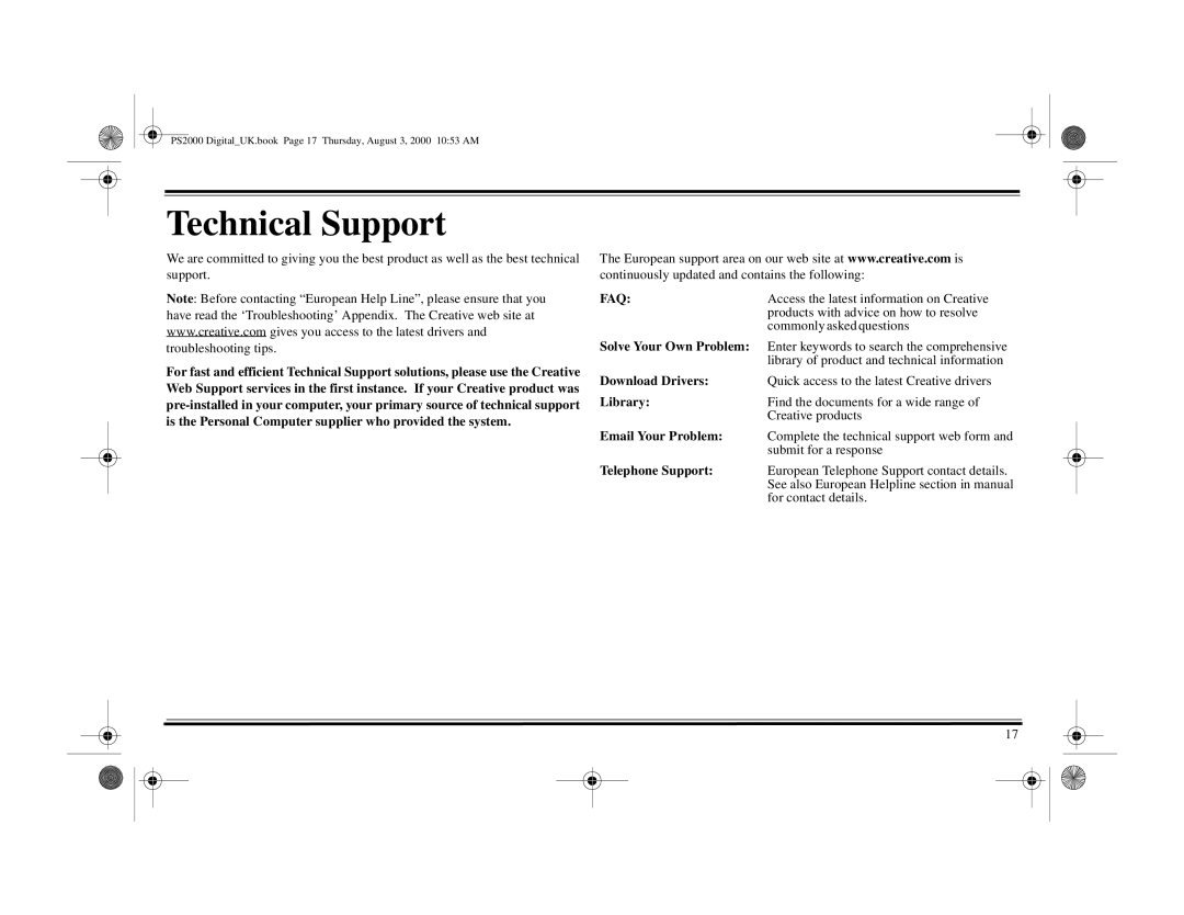 Cambridge Audio PS2000 specifications Technical Support 