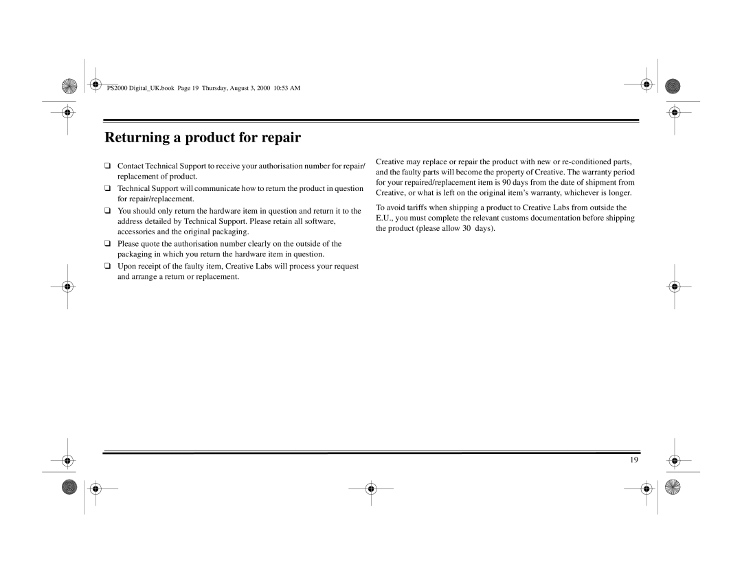 Cambridge Audio PS2000 specifications Returning a product for repair 