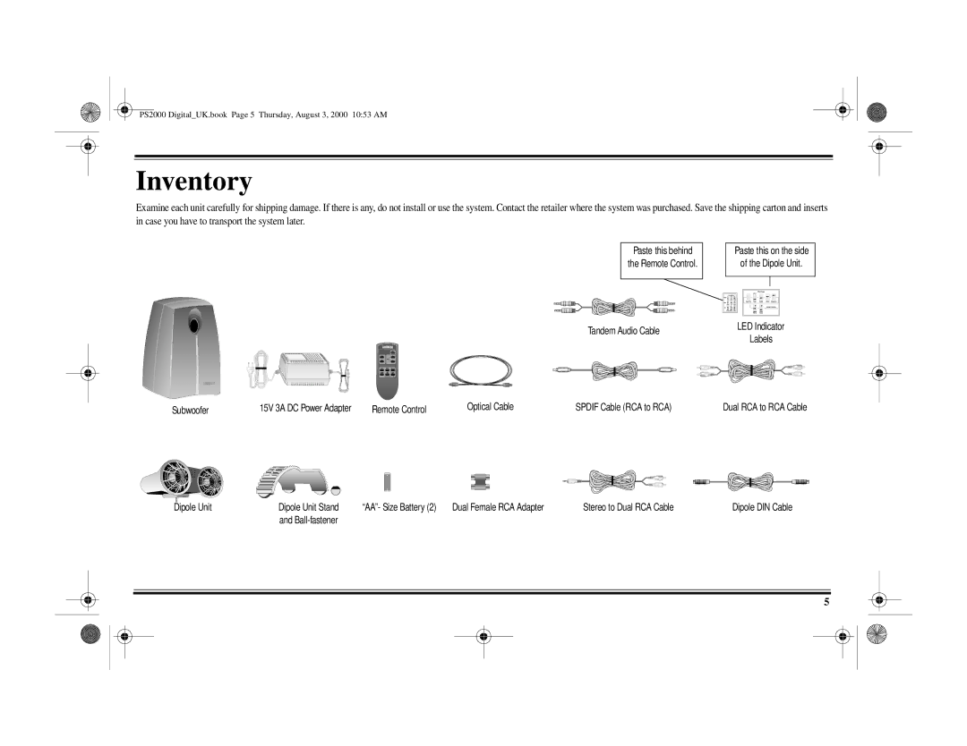 Cambridge Audio PS2000 specifications Inventory 