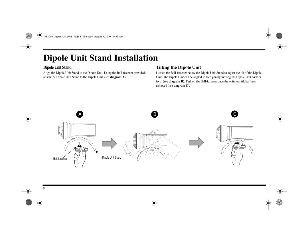 Cambridge Audio PS2000 specifications Dipole Unit Stand Installation, Tilting the Dipole Unit 