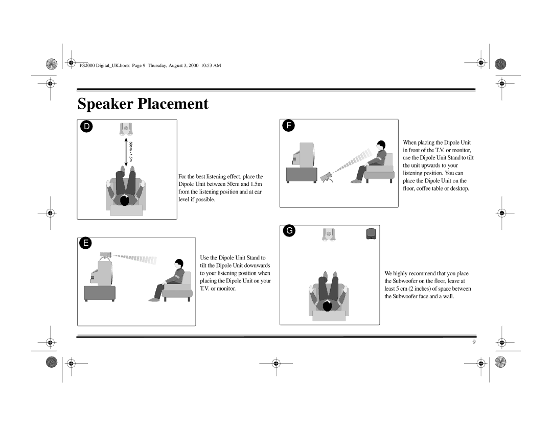 Cambridge Audio PS2000 specifications Speaker Placement 