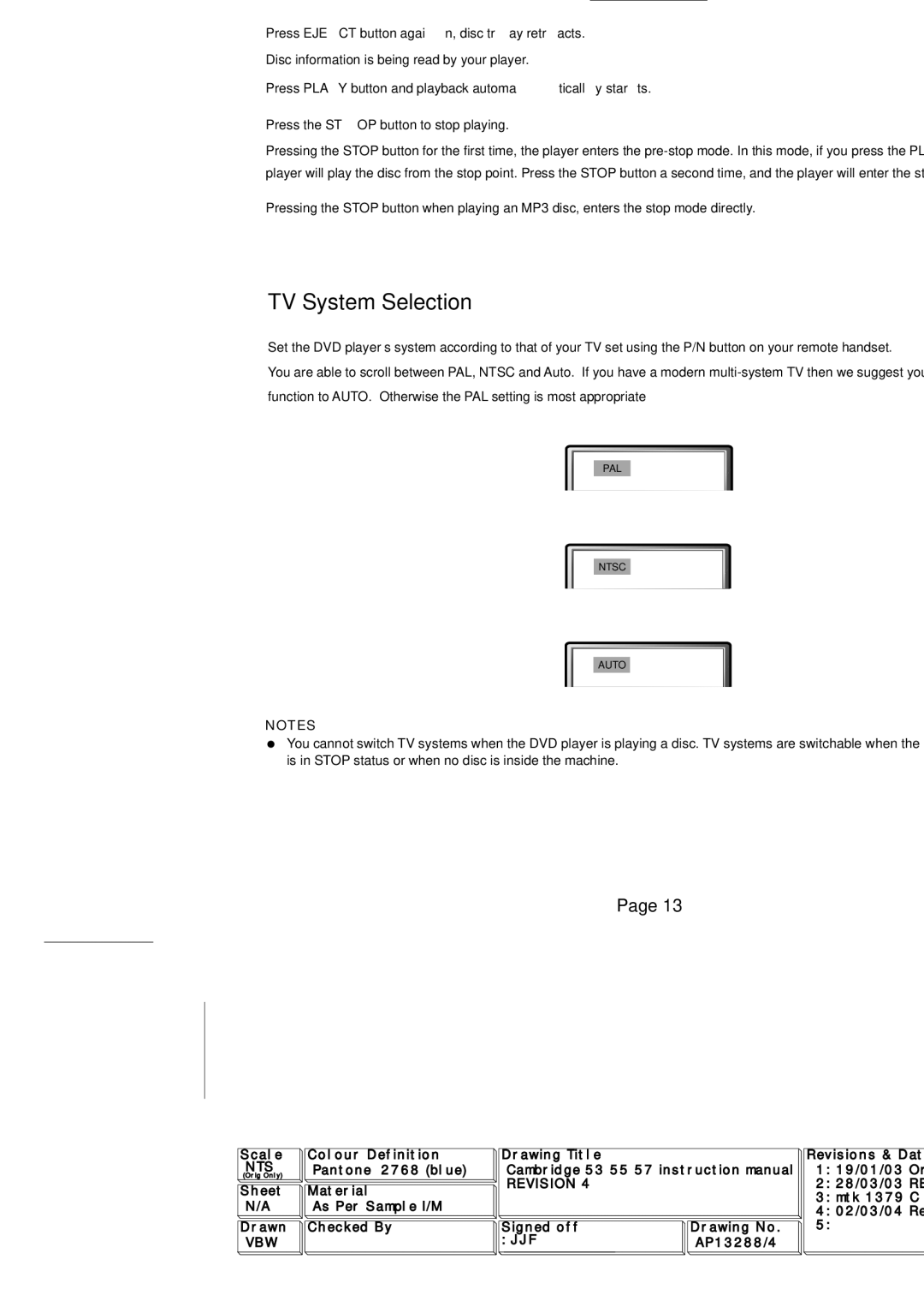 Cambridge Audio SERIES50 owner manual Operation, Playback, TV System Selection, Press Eject button 