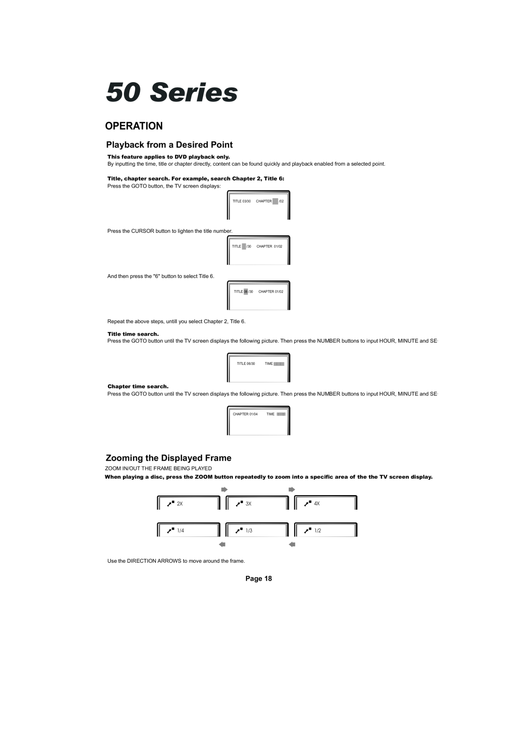 Cambridge Audio SERIES50 owner manual Playback from a Desired Point, Zooming the Displayed Frame, Series, Operation, Page 