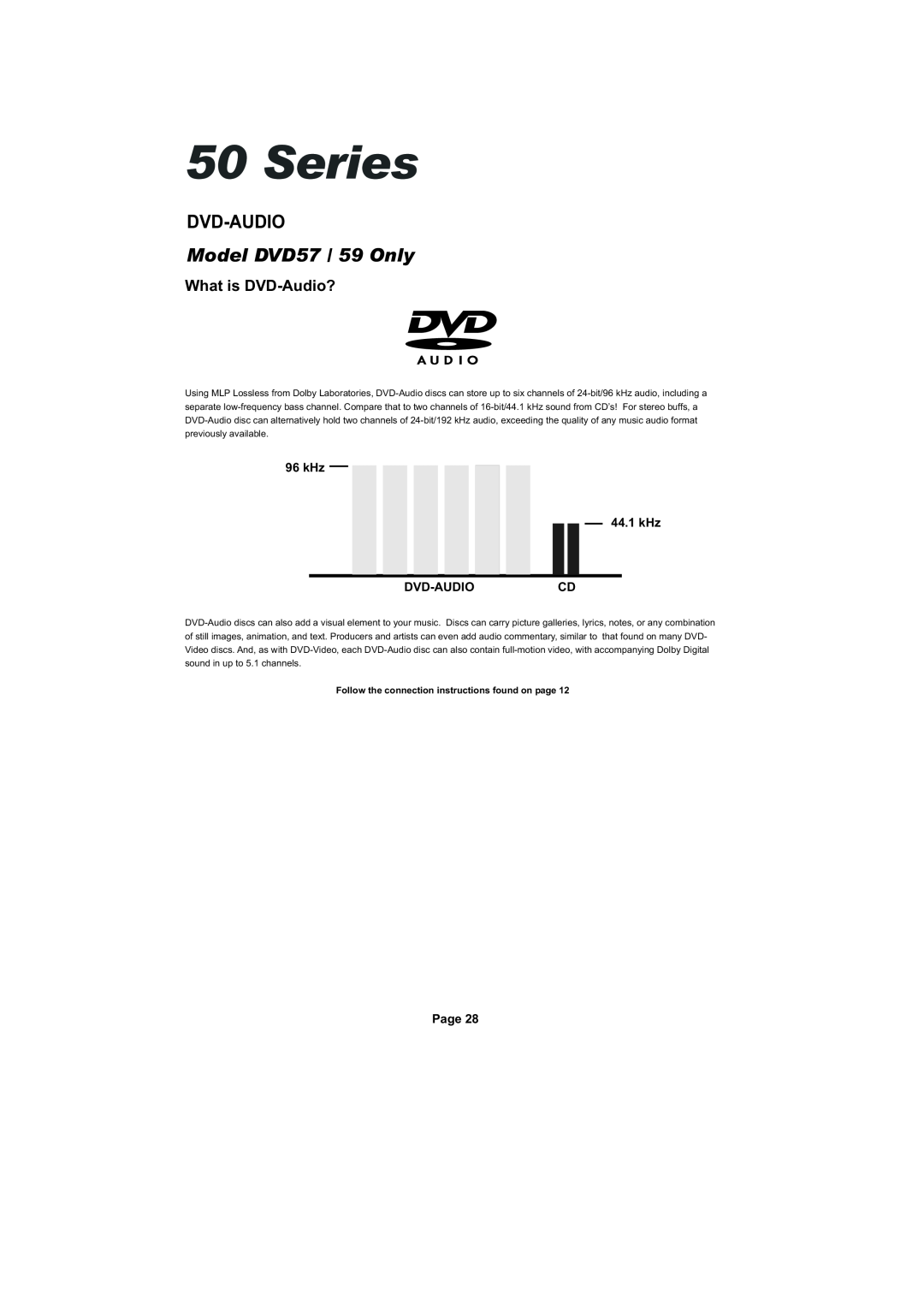 Cambridge Audio SERIES50 Dvd-Audio, What is DVD-Audio?, Series, Model DVD57 / 59 Only, kHz 44.1 kHz DVD-AUDIOCD, Page 