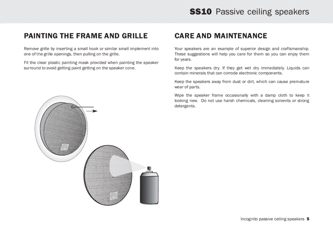 Cambridge Audio SS10 manual Painting the Frame and Grille, Care and Maintenance 