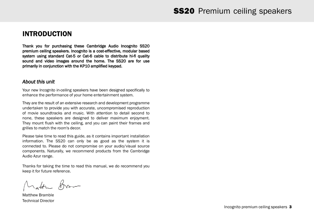 Cambridge Audio SS20 manual Introduction, About this unit 