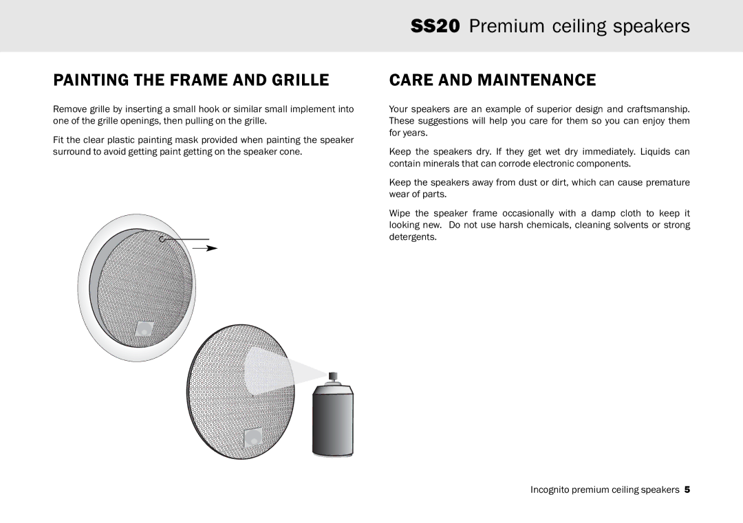 Cambridge Audio SS20 manual Painting the Frame and Grille, Care and Maintenance 