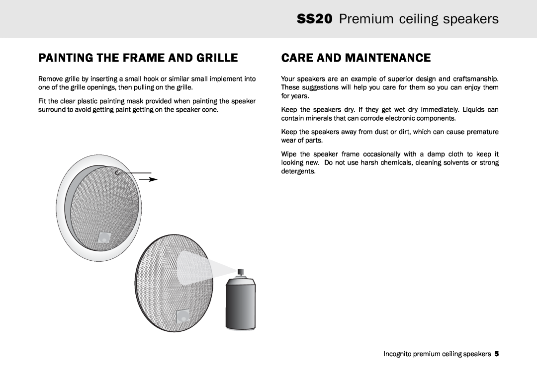 Cambridge Audio manual SS20 Premium ceiling speakers, Painting The Frame And Grille, Care And Maintenance 