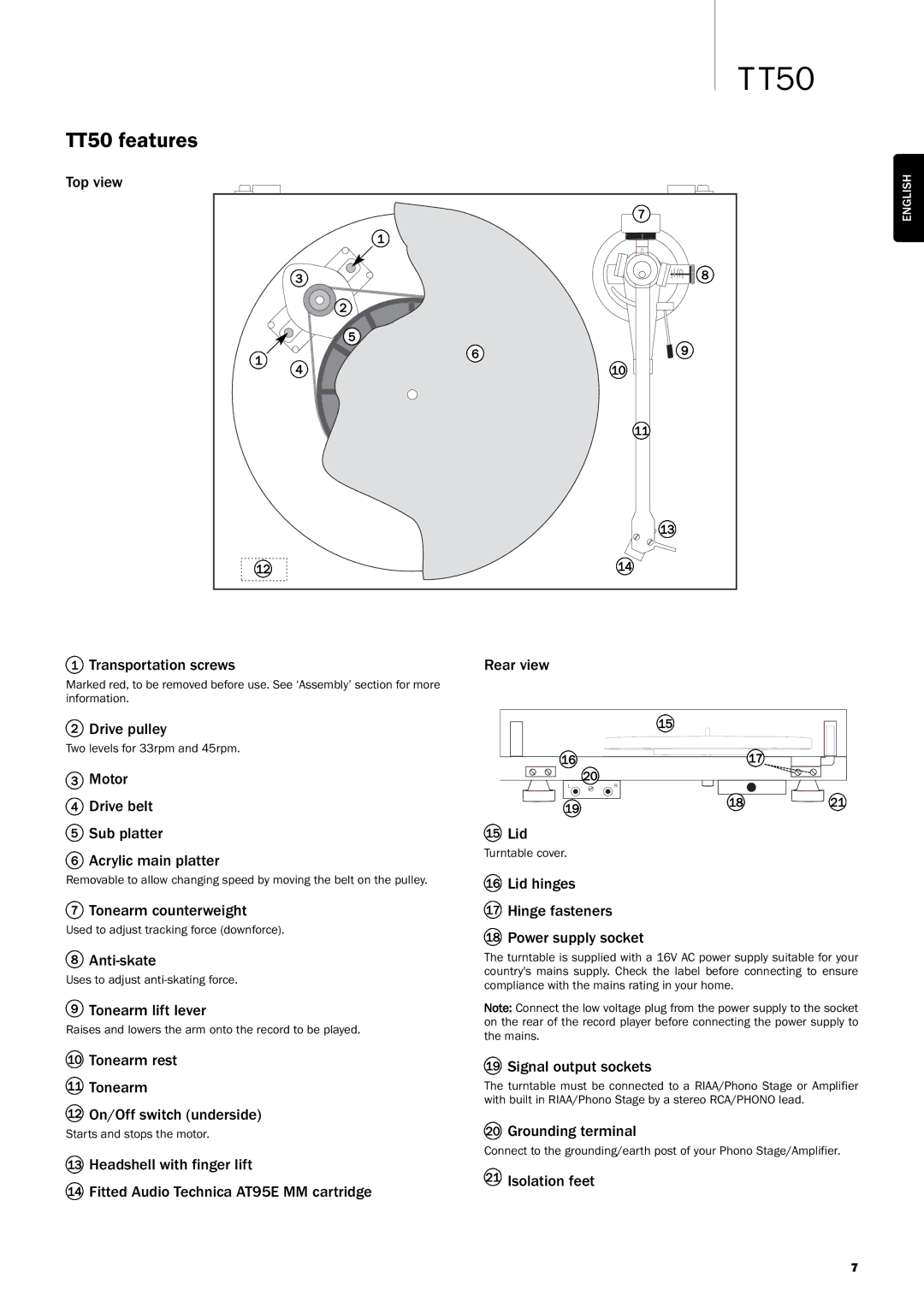 Cambridge Audio user manual TT50 features 