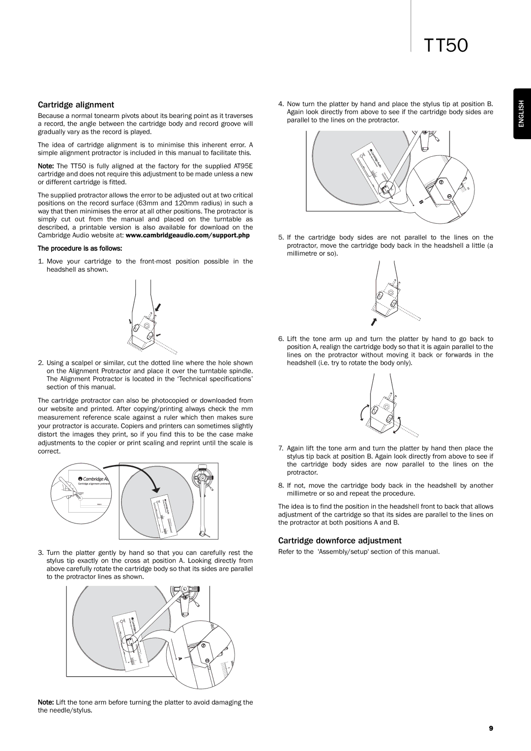 Cambridge Audio TT50 user manual Cartridge alignment, Procedure is as follows 