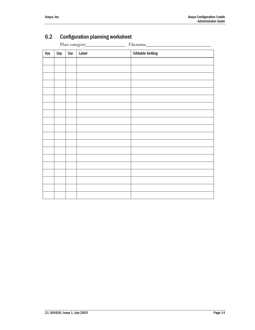 Cambridge SoundWorks 3620 manual Configuration planning worksheet, Plan category Filename 