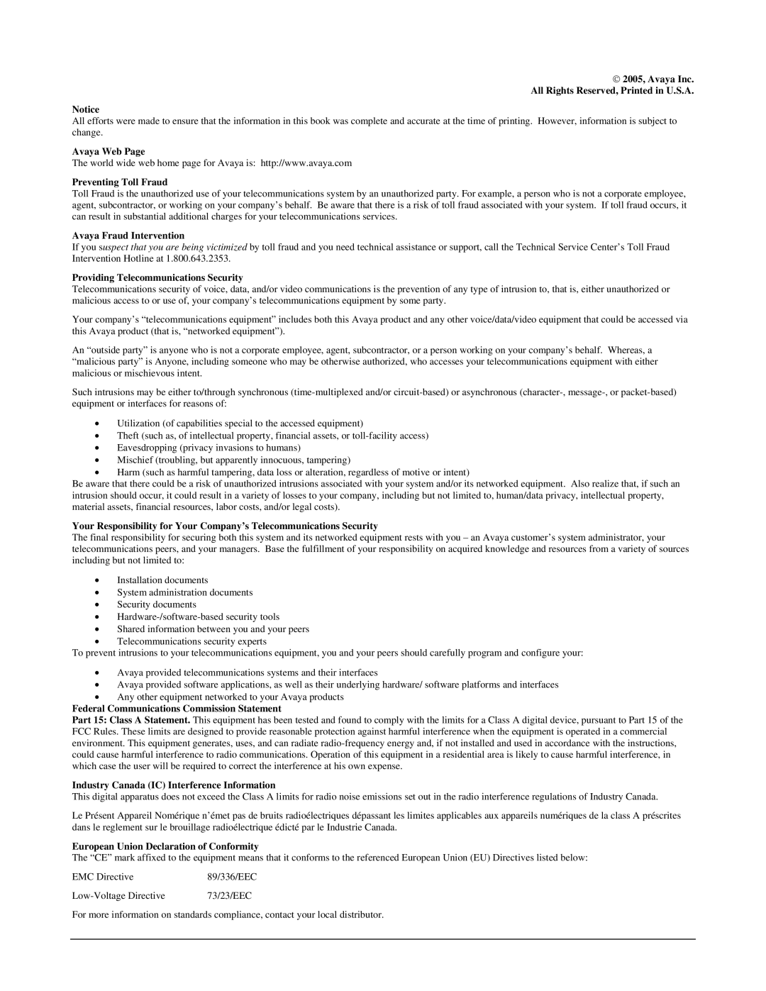 Cambridge SoundWorks 3620 manual 2005, Avaya Inc 