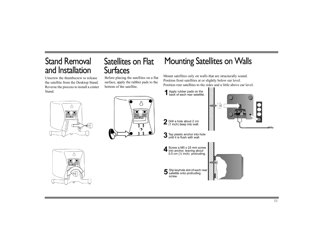 Cambridge SoundWorks 510D operating instructions Satellites on Flat Mounting Satellites on Walls Surfaces 