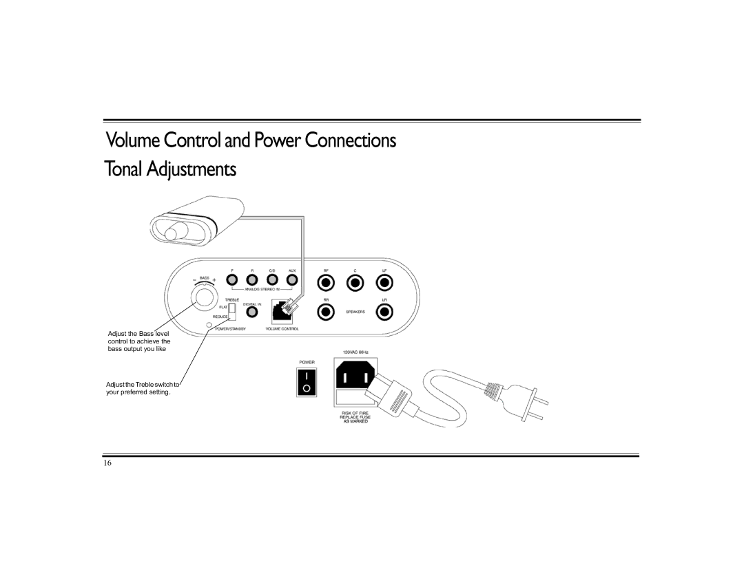 Cambridge SoundWorks 510D operating instructions Volume Control and Power Connections Tonal Adjustments 