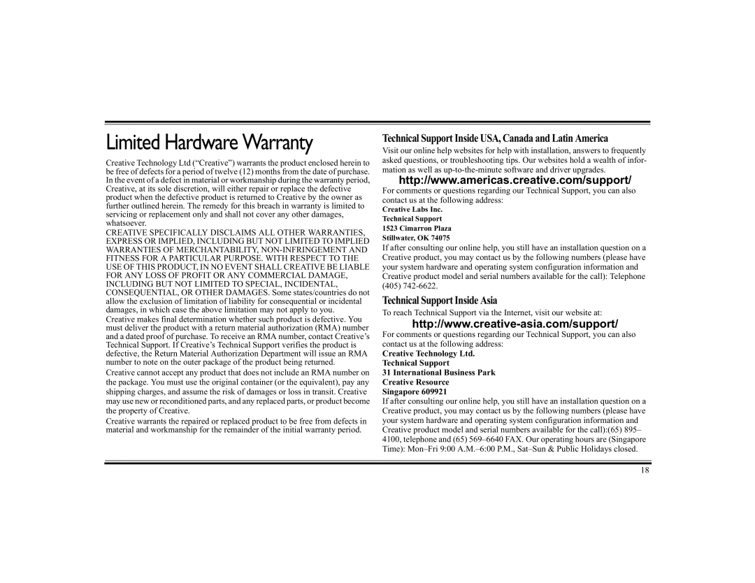 Cambridge SoundWorks 510D operating instructions Limited Hardware Warranty 