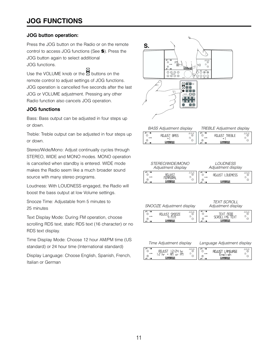 Cambridge SoundWorks 730 user manual JOG Functions, JOG button operation, JOG functions 