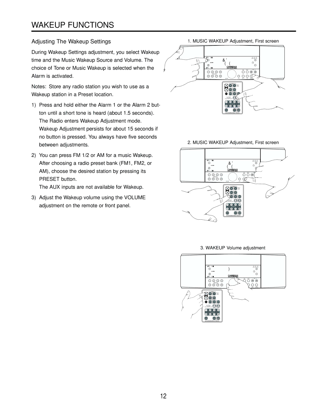 Cambridge SoundWorks 730 user manual Wakeup Functions, Adjusting The Wakeup Settings 