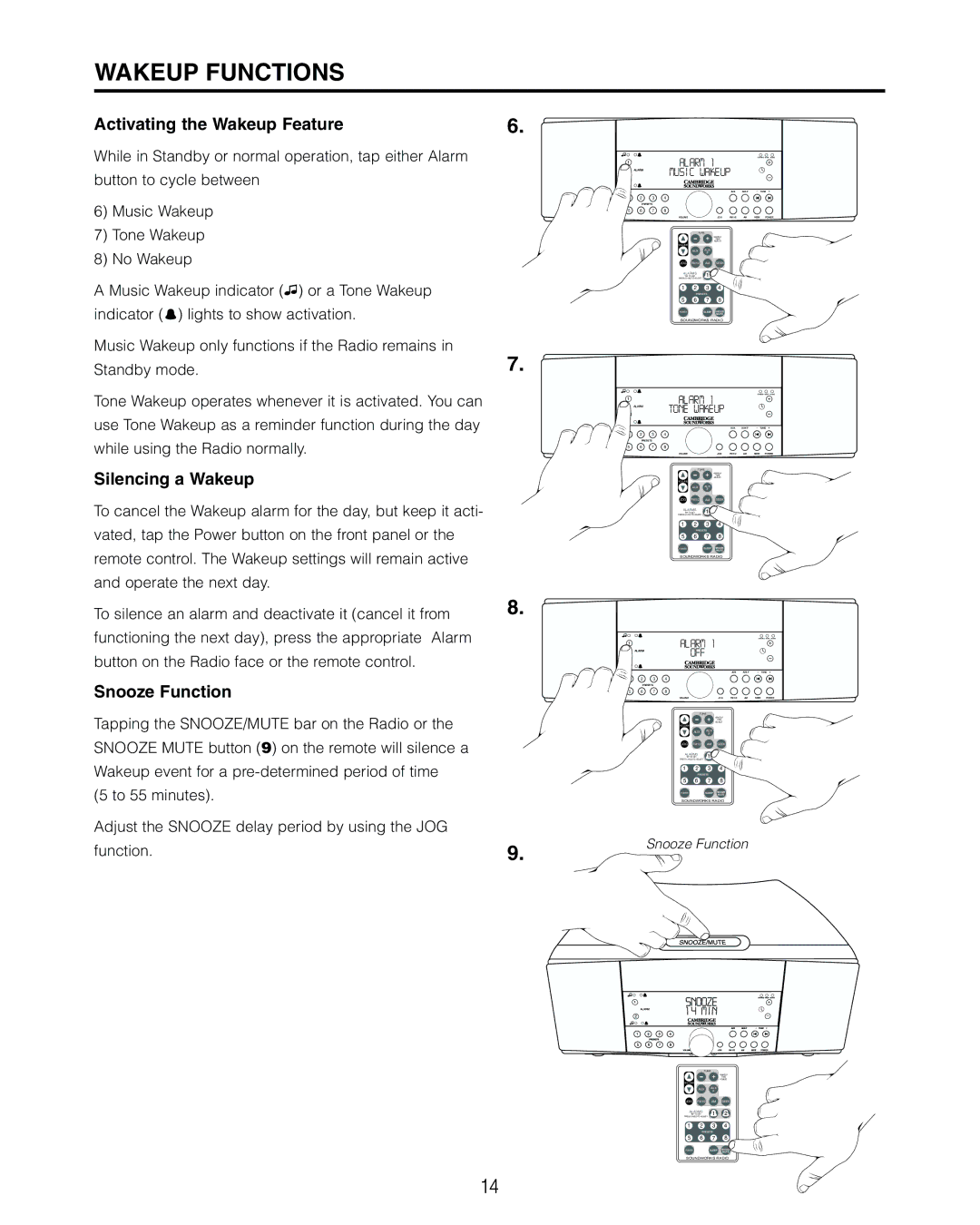 Cambridge SoundWorks 730 user manual Activating the Wakeup Feature, Silencing a Wakeup, Snooze Function 