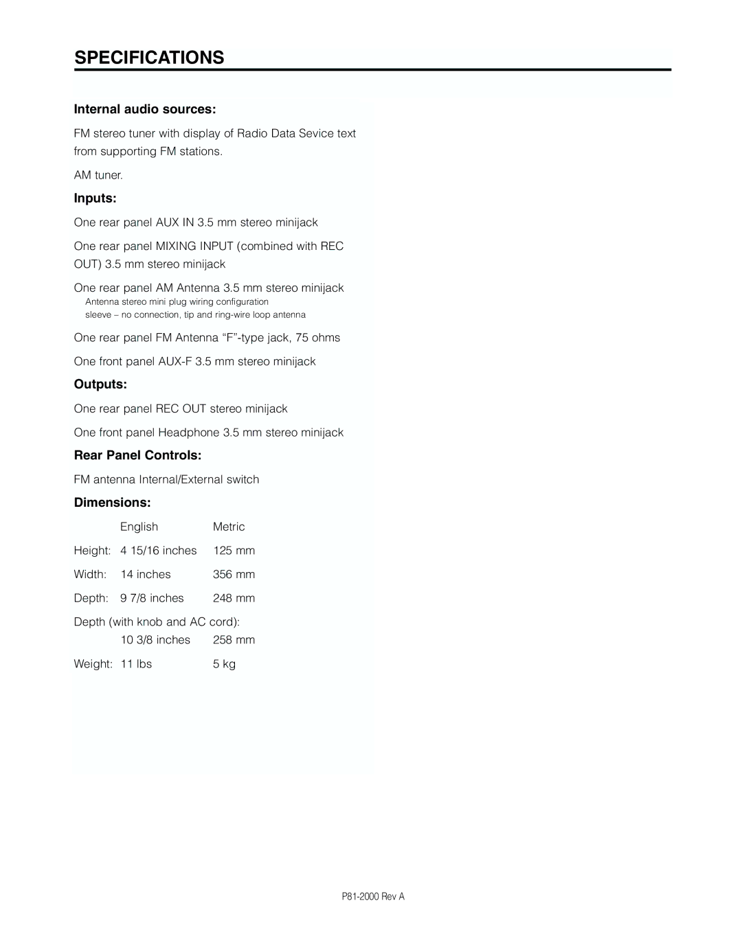 Cambridge SoundWorks 730 user manual Specifications 